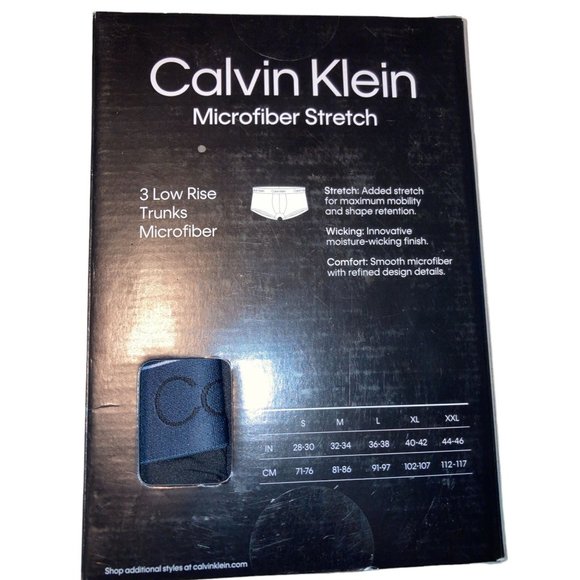 Calvin Klein Mens 2XL (44-46") Micro Stretch 3-Pack Low Rise Trunk Black Body - Picture 2 of 6